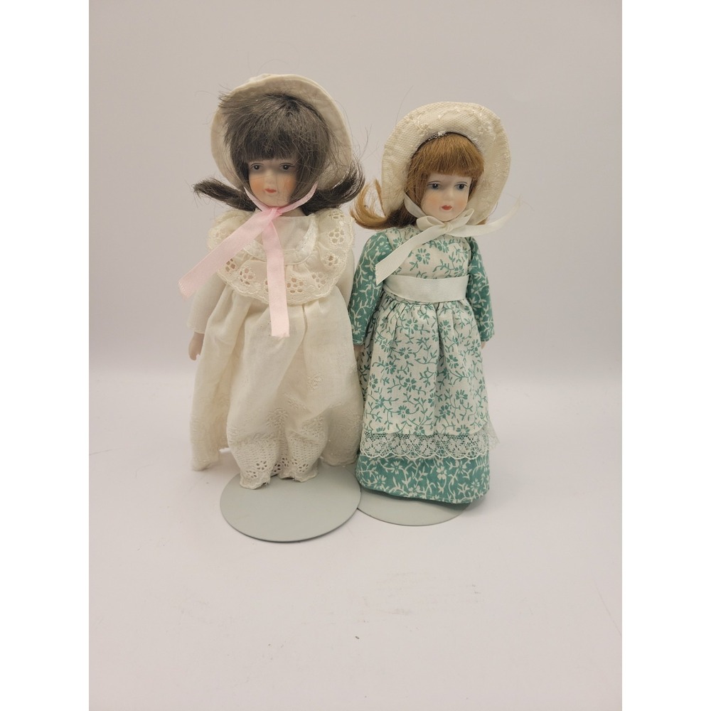 Lot of 2 Vintage 1983 Gorham Doll of the Month May & July Porcelain Bisque Dolls